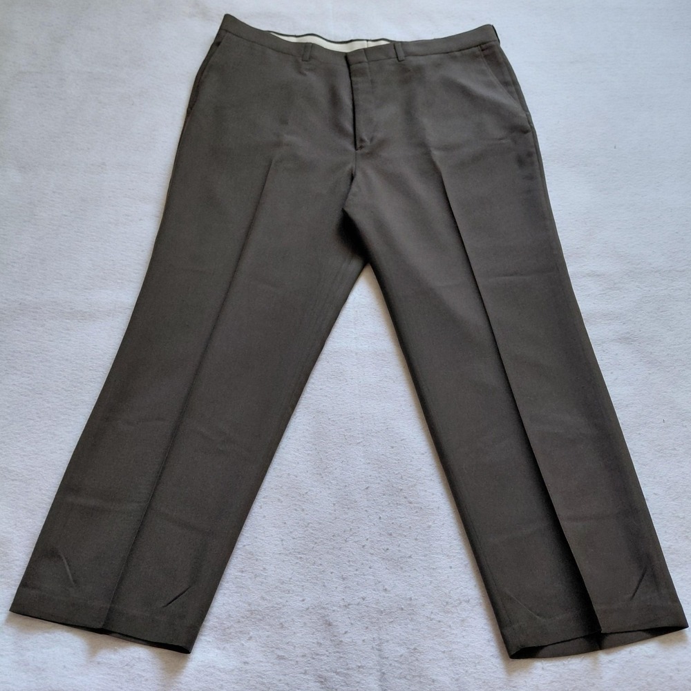Haggar Mens Dress Pants 40x29 Brown Trousers Worsted Wool Blend Flat Front Work